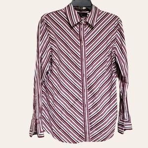 Jones New York purple and black striped button down shirt size large